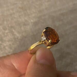 18K Yellow Gold Madeira Citrine & Diamond Ring Size 5.5, 3.2 Grams